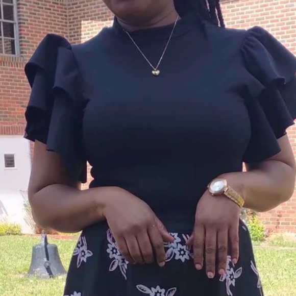 Classic Black Layered Ruffle Sleeve fitted Bodysuit - Picture 3 of 10